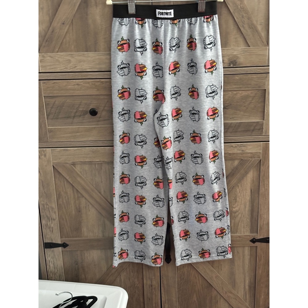 Fortnite Boys Pajama Pants Gray Durrr Burger Beef Boss Lounge Sleepwear Size M 8